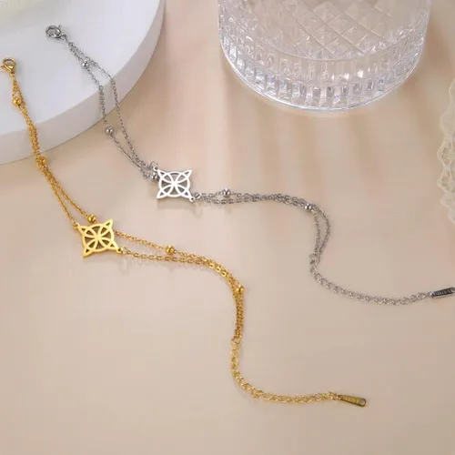 Miniatura 5 de Pulsera de nudo de brujas para mujer, de acero inoxidable, nudo celta con símbolo Wiccano, pulsera en capas, dije único, pulsera ajustable de doble