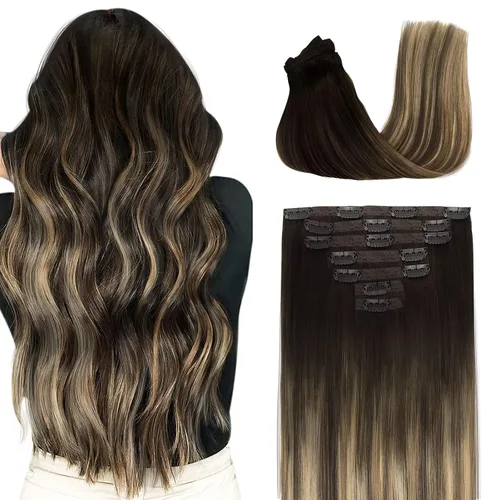 Miniatura 10 de Extensiones de cabello humano real con clip, extensiones de cabello humano real sin costuras, extensiones de cabello humano real de 16 pulgadas