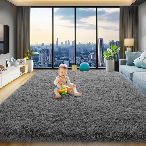 Miniatura 97 de qulint Alfombras de área de 5 x 7 pies para sala de estar, alfombra suave y esponjosa para dormitorio, alfombra de habitación de niños grandes, Gris