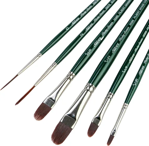 Miniatura 10 de Silver Brush Limited RSS-2560S - Juego de pinceles de satén rubí, tamaño redondo 4, tamaño brillante 10, peine de hierba Filbert de 1/2 pulgada