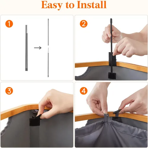 Miniatura 5 de Lifewit - Cesta de ropa sucia de 100L con tapa, cestos para la ropa con asas de bambú y una bolsa extraíble, cesto grande plegable para la ropa