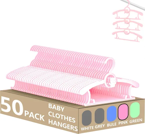 Miniatura 23 de Perchas HGYZE para bebé para armario, colgador antideslizante de 11"-14" ajustable para ropa de bebé para guardería, colgador de plástico para niños