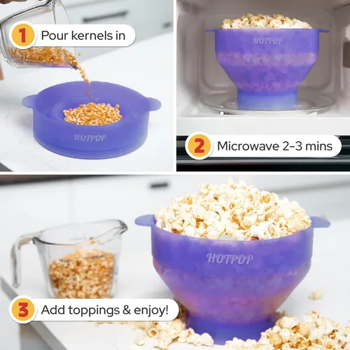 Miniatura 2 de The Original HOTPOP - Palomitas de maíz para microondas, máquina de palomitas de maíz, cuenco plegable sin BPA y apto para lavavajillas, 20