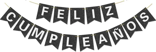 Cartel de feliz cumpleaños pre-encordado – No DIY – con letras brillantes con purpurina FELIZ CUMPLEAÑOS DECORACIONES Banner para decoración de