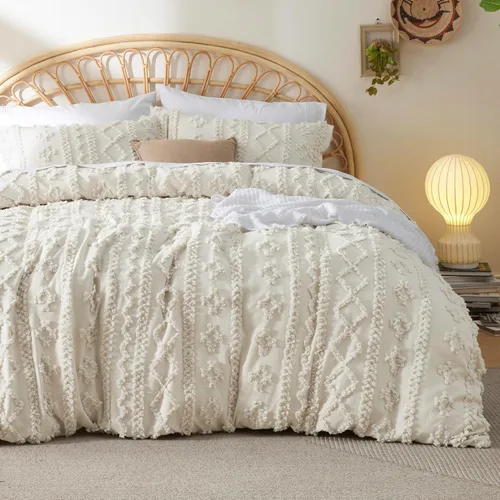 Miniatura 25 de Bedsure Funda de edredón bohemia, tamaño Queen, suave y cómoda, diseño elegante, ropa de cama bohemia para decoración, lavable a máquina, para todas
