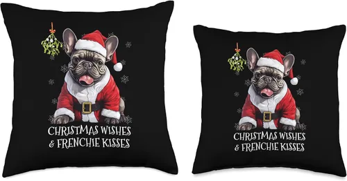 Miniatura 3 de Frenchy Christmas Greeting French Bulldog Mom Kids Lindo perro francés cachorro Misteltoe Navidad Bulldog Francés, 16 x 16 pulgadas, multicolor