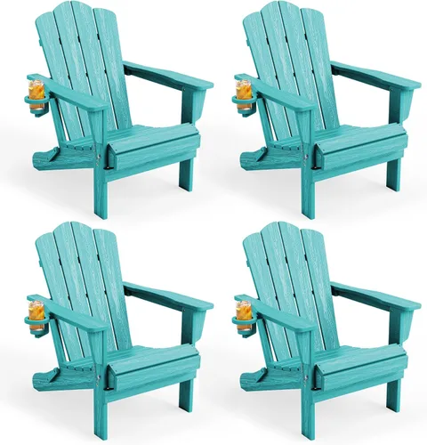 Miniatura 14 de KINGYES Silla plegable Adirondack, sillas de patio HDPE para todo clima, silla de césped con textura de madera para junto a la piscina, patio Aruba