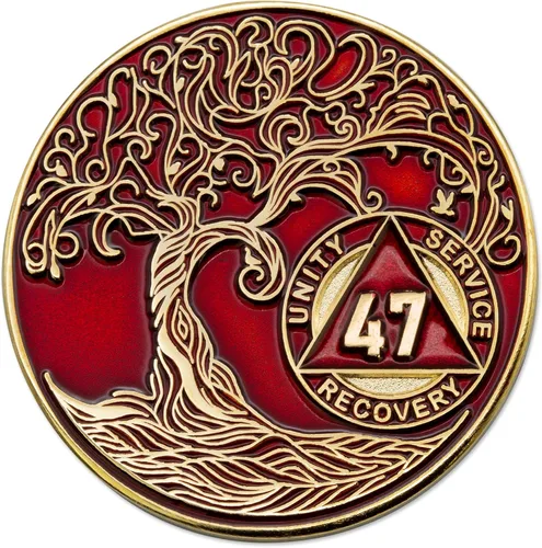 Miniatura 250 de 20 Year Sobriety Mint Twisted Tree of Life - Medallón de recuperación AA chapado en oro, fichas y fichas, color negro