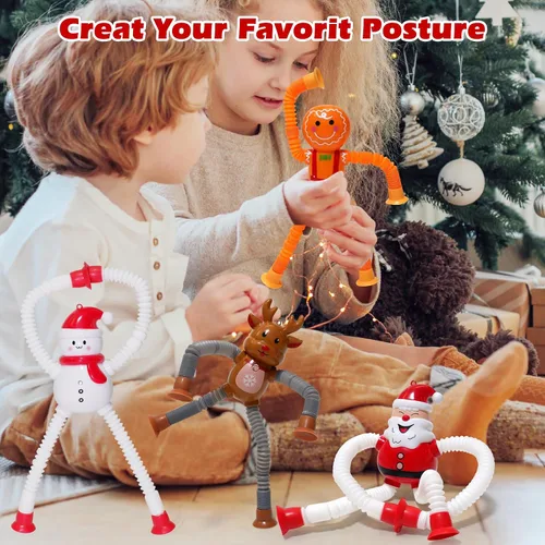 Miniatura 9 de Tubos Pop de Navidad con LED que se Iluminan 4 Piezas Juguetes Sensoriales Fidget, Juguetes de Santa con Ventosa Telescópica Autismo Regalos