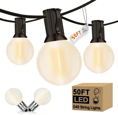 Miniatura 14 de Guirnalda de luces LED G40 para exteriores de 25 pies, luces de Navidad con forma de globo esmerilado con 27 (2 de repuesto) bombillas redondas