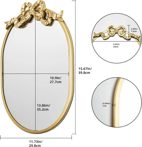 Miniatura 3 de SANY DAYO HOME Espejo ovalado con marco de metal dorado de 16 x 12 pulgadas para colgar en la pared, con lazo decorativo, moderno espejo de cristal