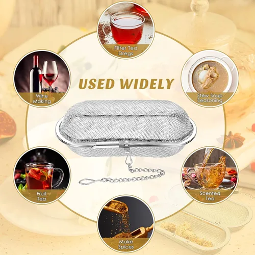 Miniatura 4 de Hoolerry 3 unidades de infusores de bolas de té de hojas sueltas, coladores de té de malla de acero inoxidable más empinados filtros ovalados