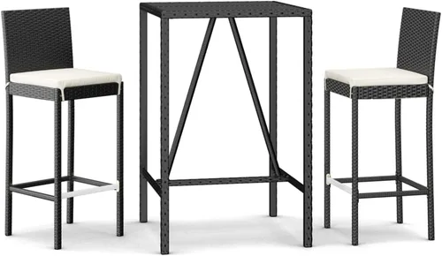 Miniatura 2 de 3 Piece Patio Bar Set with Cushions Black PE Rattan Outdoor Bistro Set Modern Patio Furniture for Garden Balcony Porch
