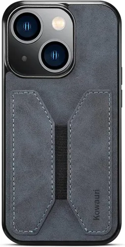 Miniatura 8 de Kowauri Funda para iPhone 15, piel sintética, con ranura para tarjeta de crédito, funda protectora ultra delgada para iPhone 15 (6.1 pulgadas), gris