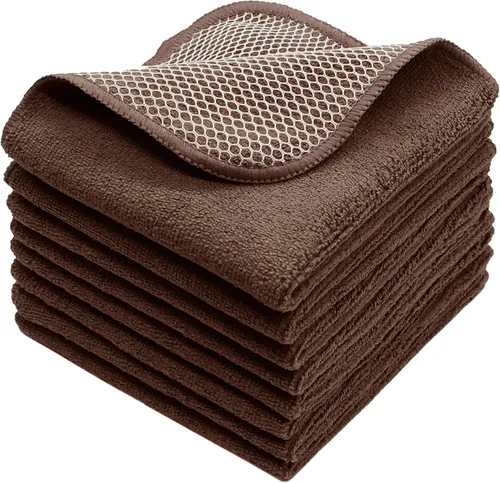 Paño de limpieza de microfibra, paños de cocina marrones, 12 x 12 pulgadas, paquete de 8