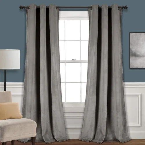 Miniatura 6 de Lush Decor Prima Velvet Sólido - Par de paneles de cortinas para ventana con ojales de filtrado de luz, 95" L x 38" A, Negro