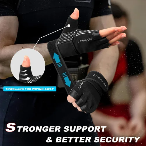 Miniatura 3 de Guantes de entrenamiento RYMNT con soporte para muñeca, guantes para levantamiento de pesas con protección completa de la palma y agarre extra