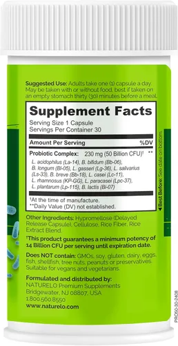 Miniatura 6 de NATURELO Probióticos para la salud digestiva - 50 mil millones de UFC, suplemento diario de 11 cepas - Estimula el sistema inmunológico, liberación