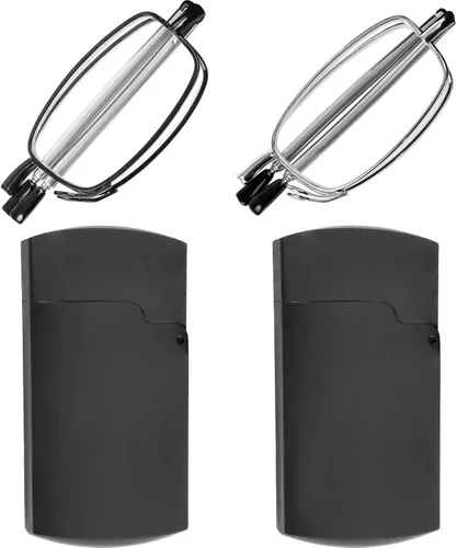 Success Eyewear 2 pares de lentes de lectura negros y plomizo compactos para lectura plegables unisex con estuche incluido Paquete: Conjunto de
