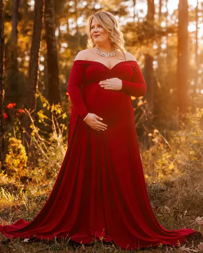 Miniatura 2 de Saslax - Vestido de noche de maternidad con hombros descubiertos, corte de medio círculo, para baby shower, fotos