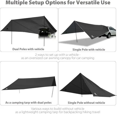 Miniatura 5 de GEERTOP Toldo grande para auto, lona para camping, mochilero, SUV, toldo para camioneta, protección solar impermeable, toldo para vehículo trasero