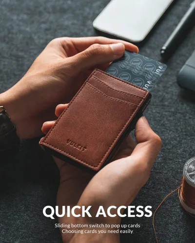Miniatura 27 de VULKIT Billeteras delgadas para hombre, con bloqueo RFID, diseño minimalista con capacidad para hasta 11 tarjetas, Negro -, Minimalista