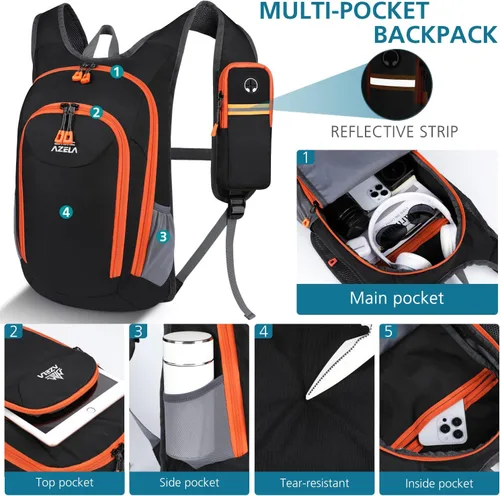 Miniatura 3 de Esup Mochila de senderismo pequeña de 15 L plegable y ligera mochila de viaje para mujeres y hombres (negro)