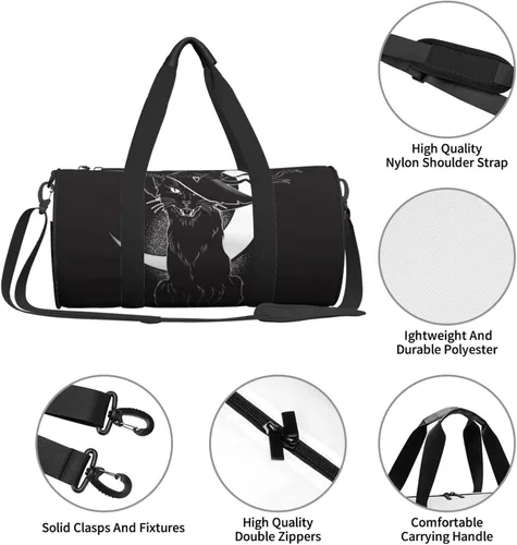 Miniatura 7 de Bolsa de viaje con diseño de sombrero de bruja puntiagudo de gato negro, bolsa de gimnasio, bolsa multifunción para hombres y mujeres