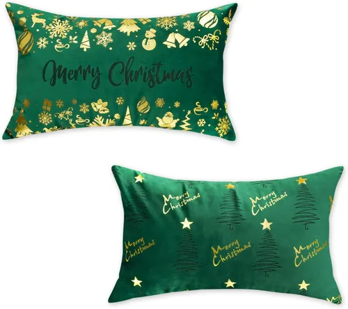 Miniatura 8 de TAJWE - Juego de 2 fundas de almohada decorativas de Navidad, 45 x 45 cm, Merry Christmas, rojo y dorado, decoraciones de invierno, árboles