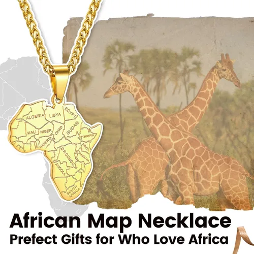 Miniatura 2 de GOLDCHIC JEWELRY - Collar de mapa de África para hombre, acero inoxidable, tribal africano, ojo egipcio de HorusI LOVE AFRICAMapa de Elefante