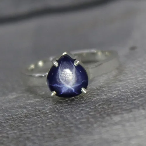 Miniatura 5 de GEMHUB Anillo de plata de ley de 1410 quilates con zafiro de estrella azul para mujer anillo de piedra natal con forma de pera anillo de diamantes