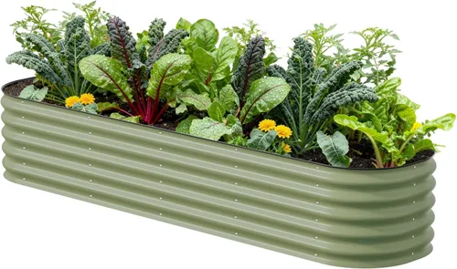 Vego garden Kit de cama de jardín elevada, 17 pulgadas de alto, 9 en 1, 8 x 2 pies, maceta elevada de metal para verduras, flores, jardinera de