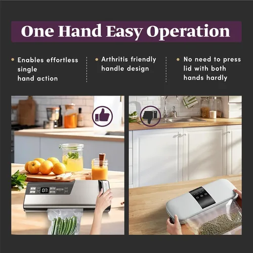 Miniatura 2 de Mesliese Máquina selladora al vacío, 95 kPa 140 W, sellador de alimentos con una sola mano, tira de doble sellado con cortador integrado y pantalla