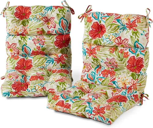 Miniatura 64 de Cojines para silla de respaldo alto para exteriores, diseño de asiento y respaldo con bisagras de una pieza, reversibles con 4 lazos, tela