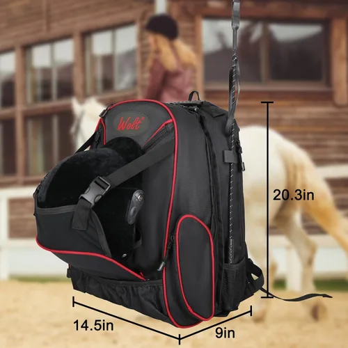 Miniatura 2 de WOLT Mochila ecuestre profesional para equitación, bolsa de equipo con soporte para casco y múltiples compartimentos