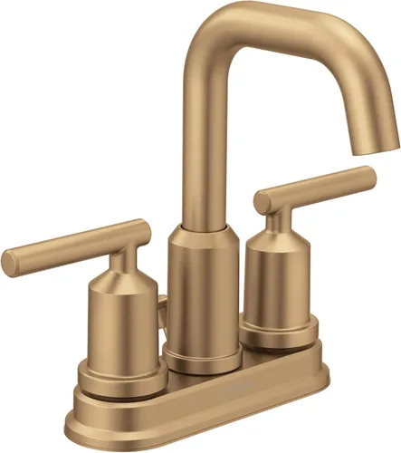 Moen Gibson - Grifo de baño moderno de arco alto con dos manijas con conjunto de drenaje, dorado bronce, 6150BZG