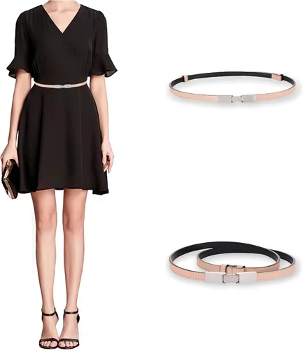 Miniatura 4 de CB - Cinturones de cuero genuino para mujer, cinturón ajustable, color cromado, plateado, liso, hebilla