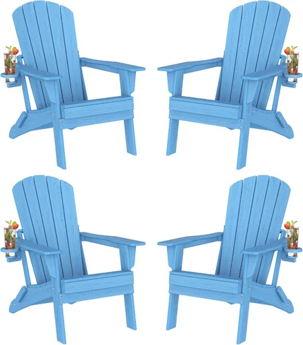 Miniatura 43 de Plawdlik Silla plegable Adirondack, probada por SGS, con textura de madera y portavasos, resistente a todo tipo de clima, cómoda para piscina, patio