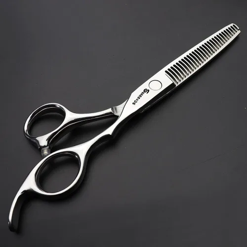 Miniatura 3 de Tijeras ultrafinas para adelgazar el cabello de 6 pulgadas, estilo moderno, plateado, acero inoxidable, ambidiestro, 6 pulgadas, tijeras para cortar
