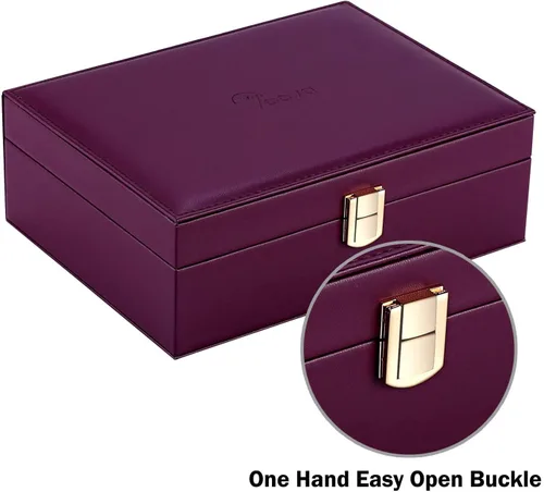 Miniatura 5 de Voova - Joyero organizador para mujeres y niñas, 2 capas de almacenamiento de joyas grandes para hombres, soporte para joyas de piel sintética