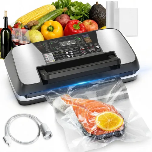 Máquina selladora al vacío de alimentos de 95 kPa, potente sistema de envasado al vacío de 230 W con doble sellado térmico para alimentos húmedos y