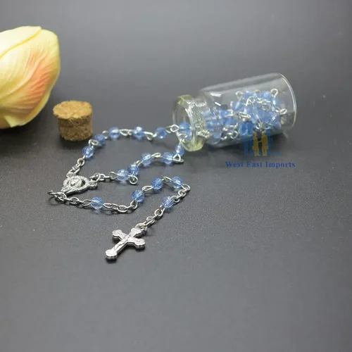 Miniatura 6 de Sudopo Bautismo Favor (12PCS) Rosario de la Santa Comunión en tarro de botella de vidrio Recuerdos de Bautizo Quinceañera Perla Azul Bautizo