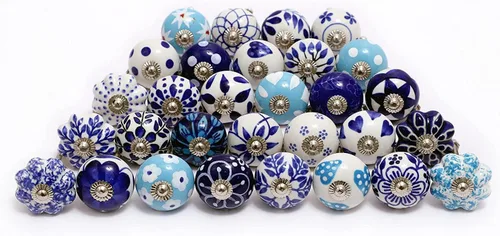 Miniatura 26 de FOLK CRAFT Pomos decorativos para cajones – Paquete de 12 piezas – Manija de puerta de armario de armario con flores hechas a mano para decoración