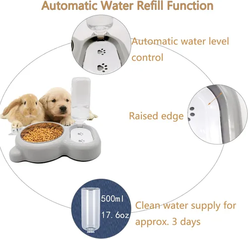 Miniatura 3 de Tfwadmx Juego de dispensador de agua de comida para conejos, cuencos autolenantes para gatos, sin derrames, botella de agua automática para perros