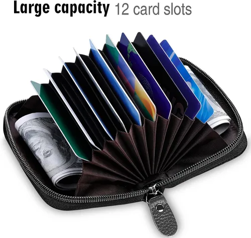 Miniatura 3 de MaxGear Credit Card Wallet with Zipper Genuine Leather Credit Card Holder with RFID Blocking Small Accordion Wallet