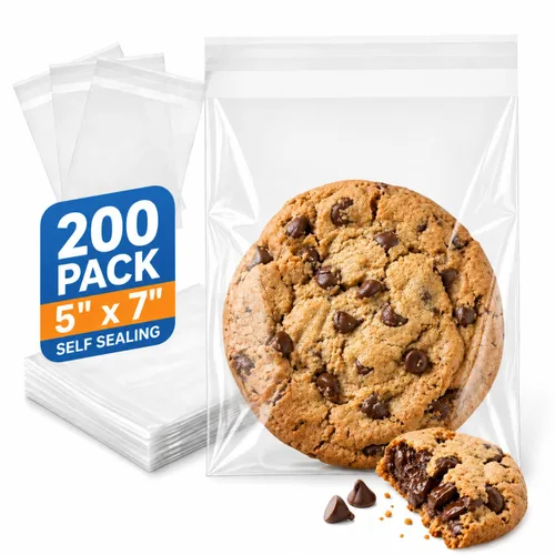 Miniatura 21 de 200 bolsas transparentes de celofán para panadería autosellables de 3x5-1.4 mils de grosor, bolsas pequeñas de plástico adhesivo OPP para galletas