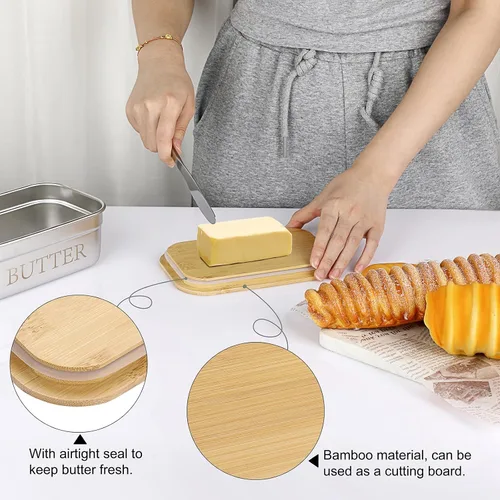 Miniatura 4 de BSTKEY Mantequillera con tapa para encimera, recipiente de acero inoxidable para mantequilla con sellado de silicona, soporte para mantequilla