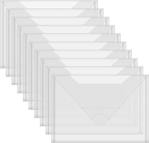 Miniatura 9 de Paquete de 10 bolsillos de almacenamiento de sellos y troqueles, sobres de almacenamiento de plástico de gran tamaño de 8.75 x 6 pulgadas, carpetas K
