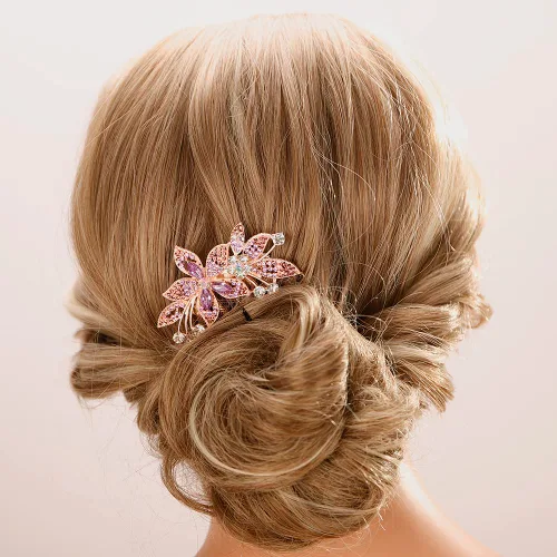 Miniatura 6 de Aimimier Peine para el cabello de cristal con hojas de flores para novia, boda, delicado, diamantes de imitación, peines laterales, horquillas