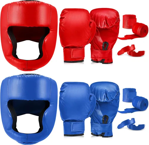 Miniatura 16 de Kanayu Juego de 14 piezas de guantes de boxeo de 16 onzas, casco para la cabeza, envolturas de mano, protectores bucales, equipo de Navidad